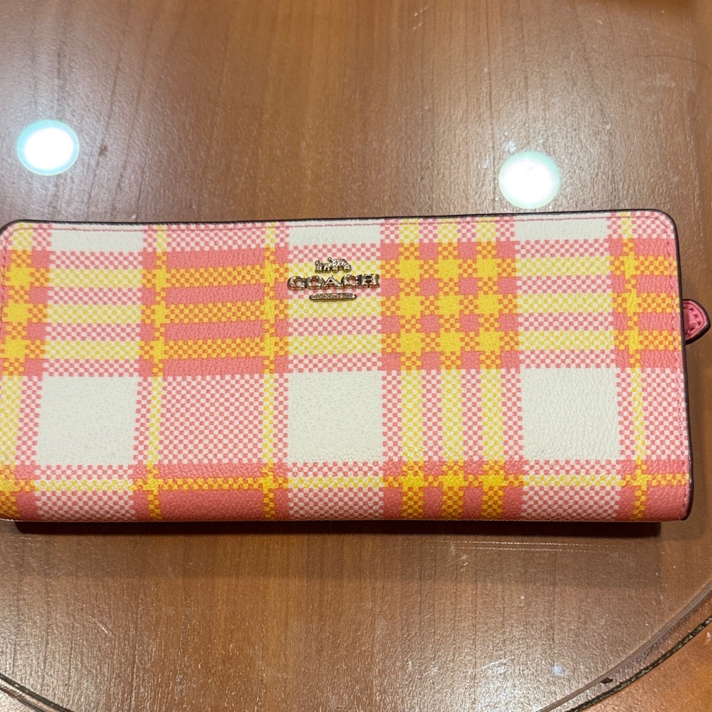 Coach Pink and Yellow Checkered Wallet